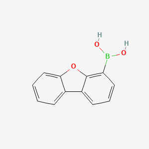 Chemical structure of 4-(Dibenzofuranyl)boronic acid (contains varying amounts of Anhydride)