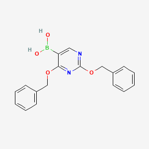 Chemical structure of 2,4-Dibenzyloxypyrimidine-5-boronic acid (contains varying amounts of Anhydride)