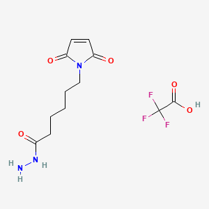 Chemical structure of 6-(2,5-Dioxo-2,5-dihydro-1H-pyrrol-1-yl)hexanehydrazide 2,2,2-trifluoroacetate