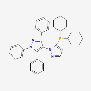 Chemical structure of 5-(Dicyclohexylphosphino)-1'',3'',5''-triphenyl-[1,4'']-bi-1H-pyrazole