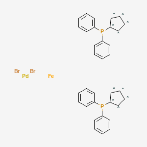 Chemical structure of Dibromo[1,1′-bis(diphenylphosphino)ferrocene]palladium(II)