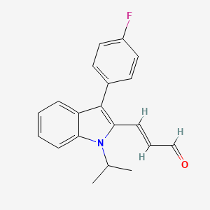 Chemical structure of (E)-3-[3-(4-Fluorophenyl)-1-isopropylindol-2-yl]acrolein