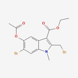Chemical structure of Ethyl 5-acetoxy-6-bromo-2-(bromomethyl)-1-methyl-1h-indole-3-carboxylate