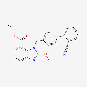 Chemical structure of Ethyl-2-ethoxy-1-[[(2'-cyanobiphenyl-4-yl) methyl] benzimidazole]-7-carboxylate