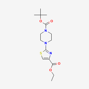 Chemical structure of Ethyl 2-(4-(tert-butoxycarbonyl)piperazin-1-yl)thiazole-4-carboxylate