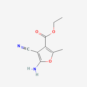 Chemical structure of ethyl 5-amino-4-cyano-2-methyl-3-furoate