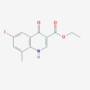 Chemical structure of Ethyl 6-iodo-8-methyl-4-oxo-1,4-dihydro-3-quinolinecarboxylate