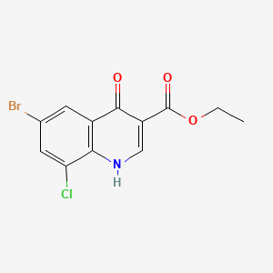 Chemical structure of Ethyl 6-bromo-8-chloro-4-hydroxy-quinoline-3-carboxylate