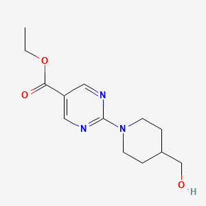 Chemical structure of Ethyl 2-(4-(hydroxymethyl)piperidin-1-yl)pyrimidine-5-carboxylate