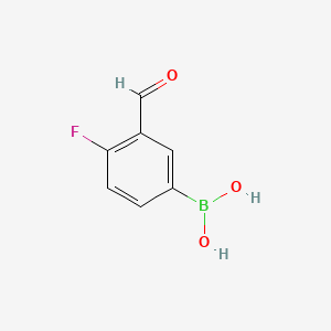 Chemical structure of 4-Fluoro-3-formylphenylboronic acid