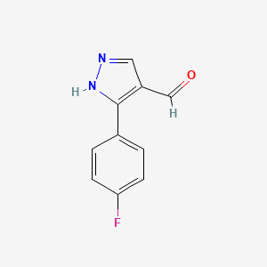Chemical structure of 3-(4-Fluorophenyl)-1H-pyrazole-4-carboxaldehyde