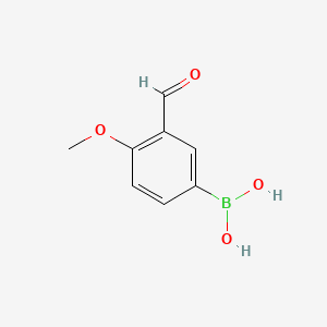 Chemical structure of 3-Formyl-4-methoxyphenylboronic acid(Contains varying amounts of anhydride)
