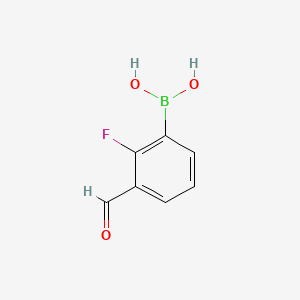 Chemical structure of 2-Fluoro-3-formylphenylboronic acid(contains varying amounts of Anhydride)
