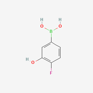 Chemical structure of 4-Fluoro-3-hydroxybenzeneboronic acid(contains varying amounts of Anhydride)