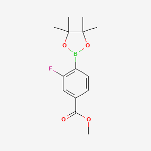 Chemical structure of 2-Fluoro-4-(methoxycarbonyl)phenylboronic acid pinacol ester