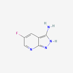 Chemical structure of 5-fluoro-1H-pyrazolo[3,4-b]pyridin-3-amine