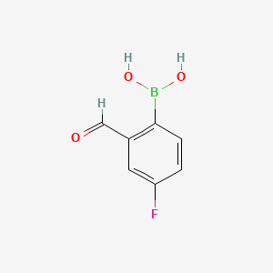 Chemical structure of 4-Fluoro-2-formylphenylboronic Acid (contains varying amounts of Anhydride)
