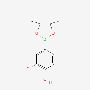 Chemical structure of 2-fluoro-4-(4,4,5,5-tetramethyl-1,3,2-dioxaborolan-2-yl)phenol