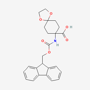 Chemical structure of Fmoc-8-amino-1,4-dioxa-spiro[4,5]decane-8-carboxylic acid