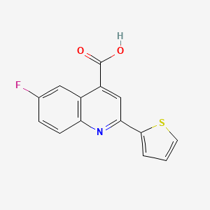 Chemical structure of 6-Fluoro-2-thiophen-2-yl-quinoline-4-carboxylic acid