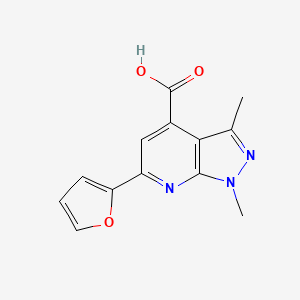 Chemical structure of 6-(2-furyl)-1,3-dimethyl-1H-pyrazolo[3,4-b]pyridine-4-carboxylic acid