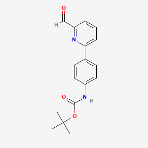 Chemical structure of [4-(6-Formylpyridin-2-yl)phenyl]carbamic acid tert-butyl ester