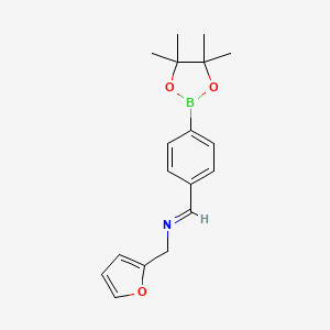 Chemical structure of 4-(4-Furfuryliminomethyl)benzeneboronic acid pinacol ester