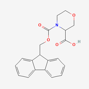 Chemical structure of 4-[(9H-Fluoren-9-ylmethoxy)carbonyl]morpholine-3-carboxylic Acid