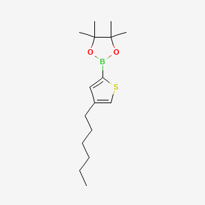 Chemical structure of 4-Hexyl-2-(4,4,5,5-tetramethyl-1,3,2-dioxaborolan-2-yl)thiophene