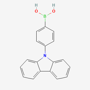 Chemical structure of (4-(9H-Carbazol-9-yl)phenyl)boronic acid(contains varying amounts of Anhydride)