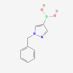 Chemical structure of 1H-Pyrazole-1-benzyl-4-boronic acid (contains varying amounts of Anhydride)