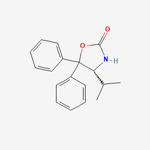 Chemical structure of (R)-4-Isopropyl-5,5-diphenyloxazolidin-2-one