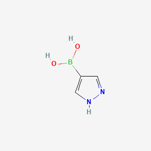 Chemical structure of 1H-Pyrazole-4-boronic acid(contains varying amounts of Anhydride)