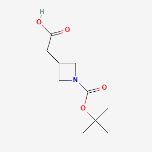 Chemical structure of 2-(1-(tert-Butoxycarbonyl)azetidin-3-yl)acetic acid