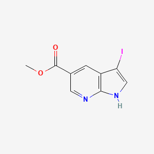 Chemical structure of 3-Iodo-1h-pyrrolo[2,3-b]pyridine-5-carboxylic acid methyl ester