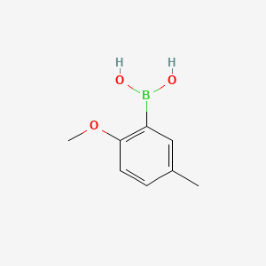 Chemical structure of 2-Methoxy-5-methylphenylboronic acid (contains varying amounts of Anhydride)