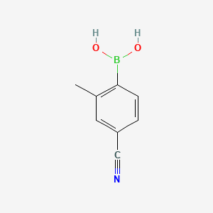 Chemical structure of 2-Methyl-4-cyanophenylboronic acid(contains varying amounts of Anhydride)
