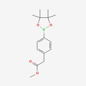 Chemical structure of methyl 2-[4-(tetramethyl-1,3,2-dioxaborolan-2-yl)phenyl]acetate