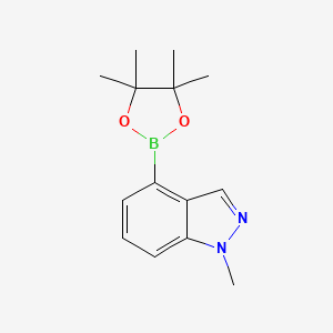 Chemical structure of 1-methyl-4-(tetramethyl-1,3,2-dioxaborolan-2-yl)-1H-indazole