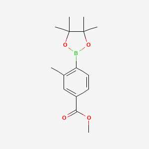 Chemical structure of 2-Methyl-4-methoxycarbonylphenylboronic acid pinacol ester