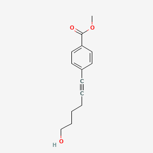 Chemical structure of methyl 4-(6-hydroxyhex-1-yn-1-yl)benzoate