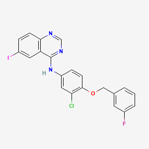 Chemical structure of 4-[3-Chloro-4-(3-fluorobenzyloxy)phenylamino]-6-iodoquinazoline
