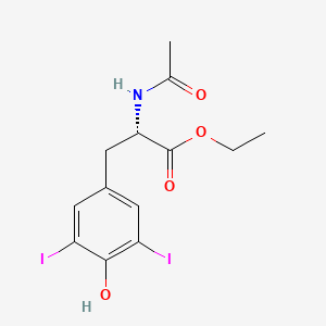 Chemical structure of ethyl N-acetyl-3,5-diiodotyrosinate
