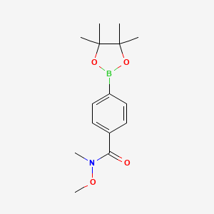 Chemical structure of 4-(N,O-Dimethylhydroxylaminocarbonyl)phenylboronic acid, pinacol ester