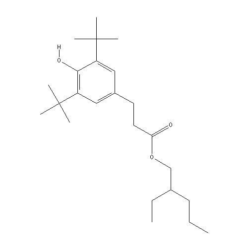 Chemical structure of Octyl-3,5-di-tert-butyl-4-hydroxy-hydrocinnamate