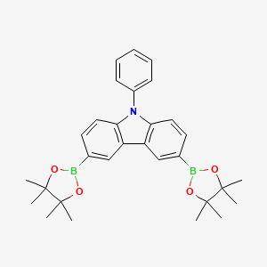 Chemical structure of 9-Phenyl-3,6-bis(4,4,5,5-tetramethyl-1,3,2-dioxaborolan-2-yl)carbazole