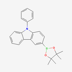 Chemical structure of 9-Phenyl-3-(4,4,5,5-tetramethyl-1,3,2-dioxaborolan-2-yl)carbazole