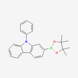 Chemical structure of 9-Phenyl-2-(4,4,5,5-tetramethyl-1,3,2-dioxaborolan-2-yl)carbazole