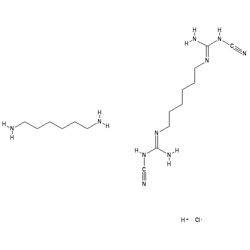 Chemical structure of Poly(hexamethylenebicyanoguanide-hexamethylenediamine) Hydrochloride