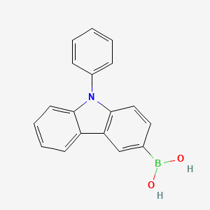 Chemical structure of 9-Phenylcarbazole-3-boronic Acid (contains varying amounts of Anhydride)